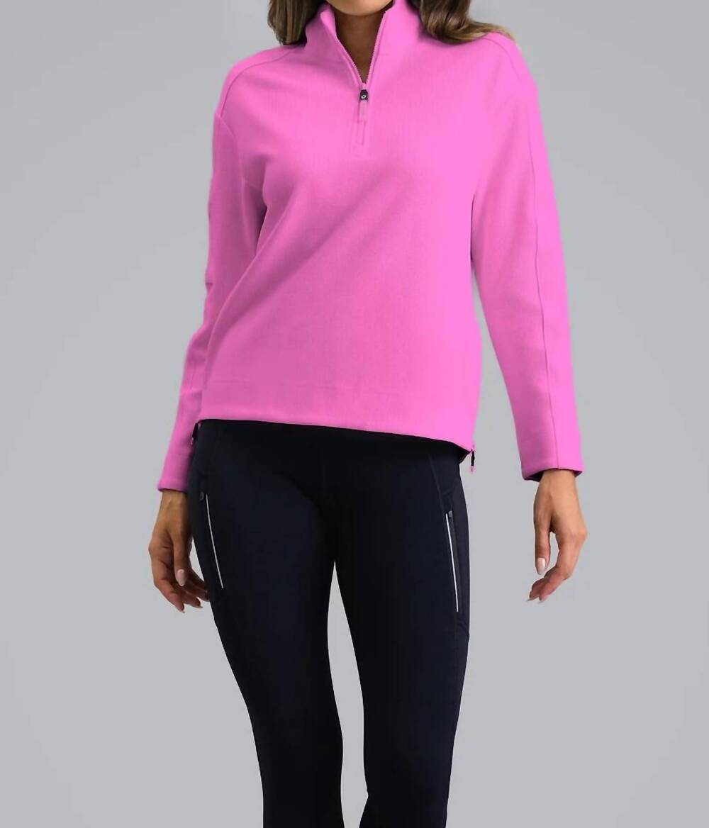 NEW IBKUL waffle knit 1/4 zip pullover sweatshirt in hot pink